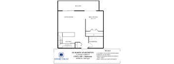 A floor plan for a 1 bedroom apartment at Le Baron.