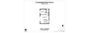 A floor plan for a 1 bedroom apartment at 9 Longwood Road South, Hamilton, ON.