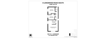 A floor plan for a 2 bedroom apartment at 9 Longwood Road South, Hamilton, Ontario.