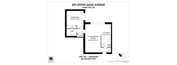 A floor plan for a unit at 455 Upper Gage Avenue in Hamilton, Ontario.