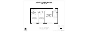 A floor plan for a unit at 455 Upper Gage Avenue in Hamilton, Ontario.