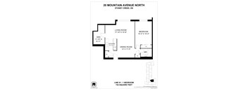 A floor plan for a home at 20 Mountain Avenue North in Stoney Creek, Ontario, shows a living room, two bedrooms, a den, a kitchen, and a dining room.
