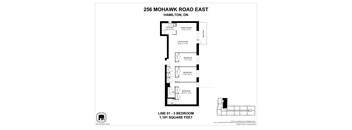 A floor plan for a three bedroom apartment at 256 Mohawk Road East, Hamilton, ON.
