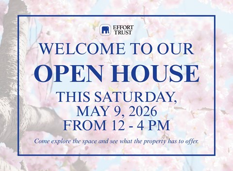 A poster advertising an open house event for Effort Trust on May 9, 2026 from 12-4 PM.