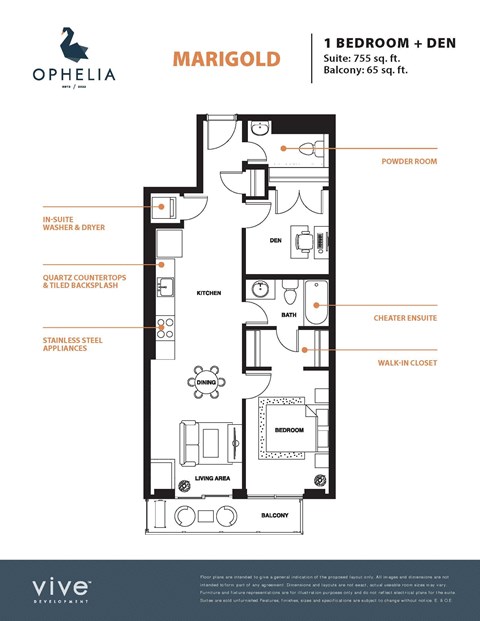 Marigold Floor Plan at Ophelia on Queen, Kitchener, ON
