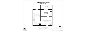 A floor plan for a 1 bedroom unit at 75 Wendover Drive, Hamilton, ON.