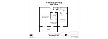A floor plan for a unit at 75 Wendover Drive in Hamilton, ON.