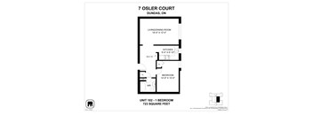 A floor plan for a 700 square foot unit at Osler Court in Dundas, Ontario.