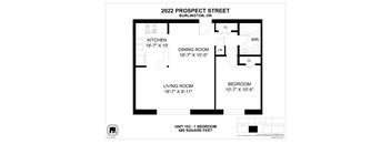 A floor plan for a 680 square foot unit at 2022 Prospect Street in Burlington, ON.