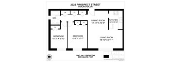 A floor plan for a Burlington apartment in 2022 shows a living room, two bedrooms, a dining room, and a kitchen.