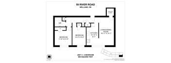 A black and white image of a floor plan for a 2 bedroom apartment.