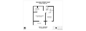 A floor plan for a 100 King Street East property in Stoney Creek, Ontario.