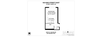 A floor plan for a Bachelor unit at 100 King Street East.