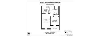 A floor plan for a 52 Sulphur Springs Road apartment in Ancaster, Ontario.