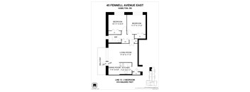 A floor plan for a 2 bedroom apartment at 45 Fennell Avenue East, Hamilton, Ontario.