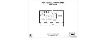 A floor plan for a 2 bedroom apartment at 1200 Fennell Avenue East, Hamilton, ON.