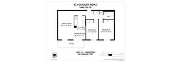 A floor plan for a home at 333 Quigley Road in Hamilton, ON is presented.