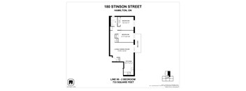A floor plan for a 2 bedroom apartment at 180 Stinson Street, Hamilton, ON.
