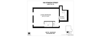 A floor plan for a Bachelor unit at 180 Stinson Street, Hamilton, ON.