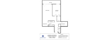 A floor plan for a 1 bedroom apartment in the 790 Mohawk Road West.