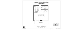 A floor plan for a 456 square feet apartment at 518 Mohawk Road East, Hamilton, ON.