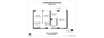 A floor plan for a unit at 518 Mohawk Road East in Hamilton, ON.