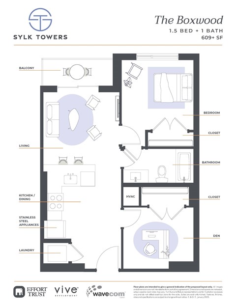 Boxwood Floor Plan at Sylk Towers, Kitchener