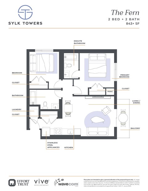 Fern Floor Plan at Sylk Towers, Kitchener, N2A 1B1
