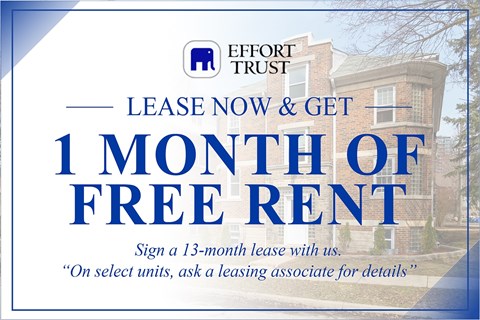A sign advertising a 1 month free rent offer from Effort Trust.
