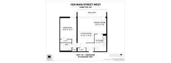 A floor plan for a unit at 1928 Main Street West in Hamilton, Ontario, Canada.