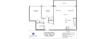 A floor plan for a 2 bedroom apartment at Westpark Tower.