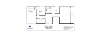 A floor plan of an apartment with two bedrooms, a living room, a dining room, a kitchen, a washroom and a WR.