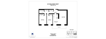 A floor plan for a 2 bedroom apartment at 547 King Street West, Hamilton, ON.