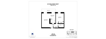 A black and white image of a floor plan for a one bedroom apartment.