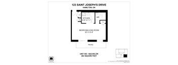 A floor plan for a unit at 123 Saint Joseph's Drive in Hamilton, Ontario.