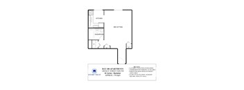 A floor plan of an apartment with a kitchen, bed sitting and washroom.