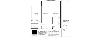 A floor plan for 100 Bay Street South shows the layout of the bedroom, living room, dining room, kitchen and washroom.