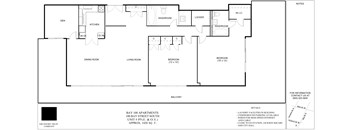 A black and white floor plan of a Bay 100 Apartments unit.