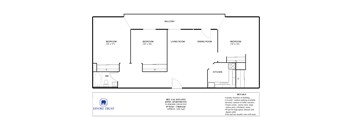 A floor plan of a one bedroom apartment with a balcony.