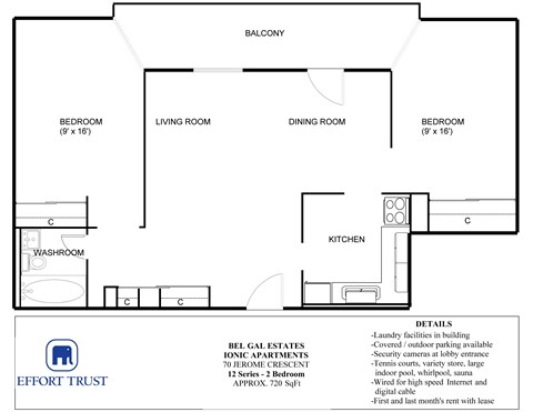 A floor plan of a 12 series bedroom with a living room, dining room, kitchen and bathroom.