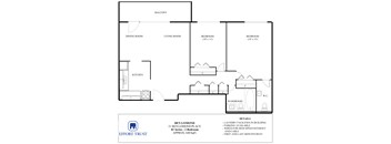 A floor plan of a 2 bedroom apartment for rent.