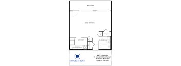 A drawing of a floor plan for a Ben Lomond Place apartment.