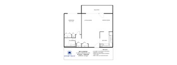A floor plan of a 21 Ben Lomond Place apartment showing a bedroom, living room, dining room, kitchen and washroom.