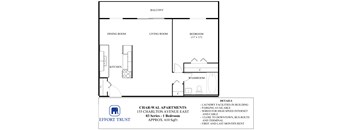 A floor plan for a Char-Wal Apartments unit shows a kitchen, dining room, living room, and bedrooms.
