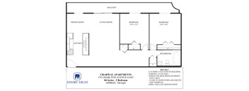 A floor plan for a 4 bedroom apartment with details about the building.