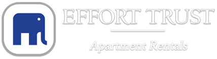 A logo for Effort Trust Apartment Rentals featuring a blue elephant.