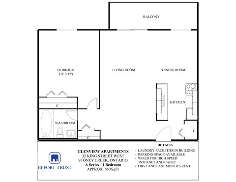 A floor plan for a 32 King Street West apartment.