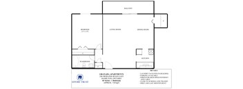 A floor plan of a 2 bedroom apartment with details.