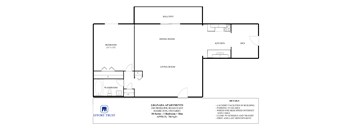 A floor plan of apartment living space with details.