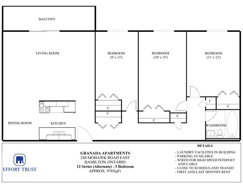 A floor plan for a 12 series apartment by Effort Trust.